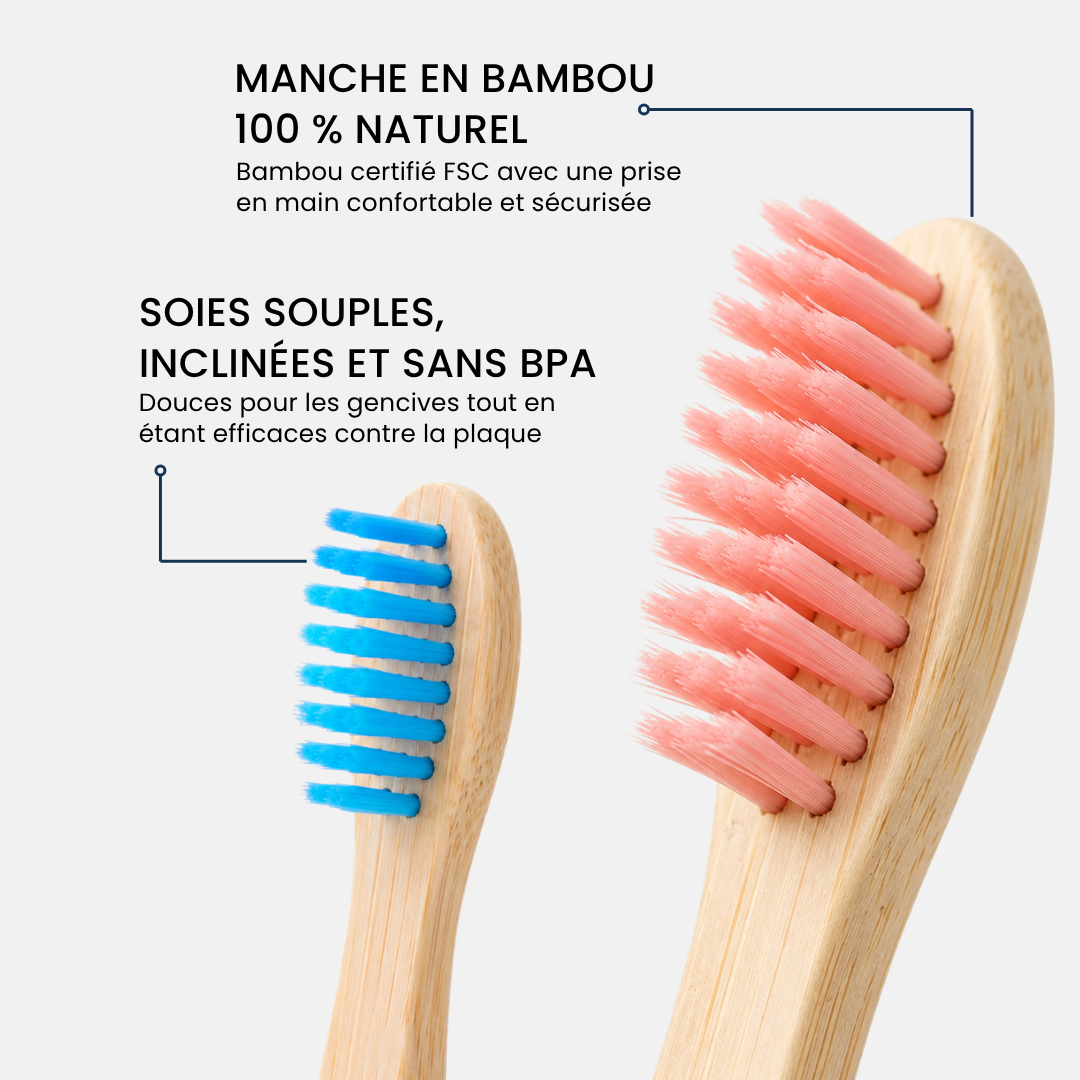 Brosses à dents souples en bambou – Ensemble familial de 8