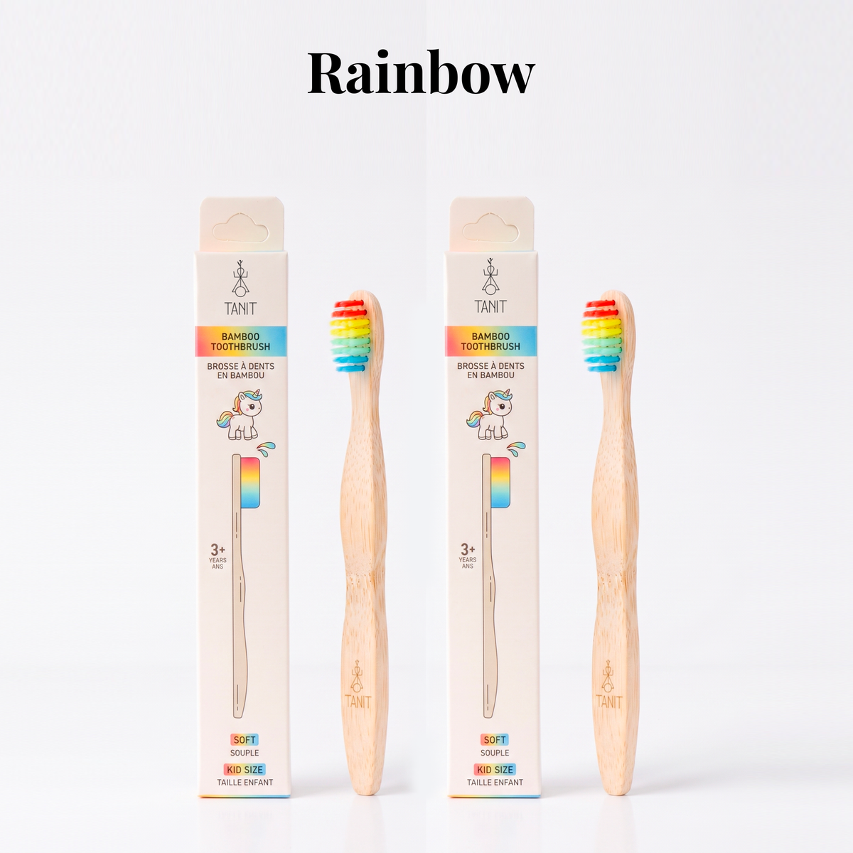 Rainbow : deux brosses à dents en bambou pour enfants avec leur emballage