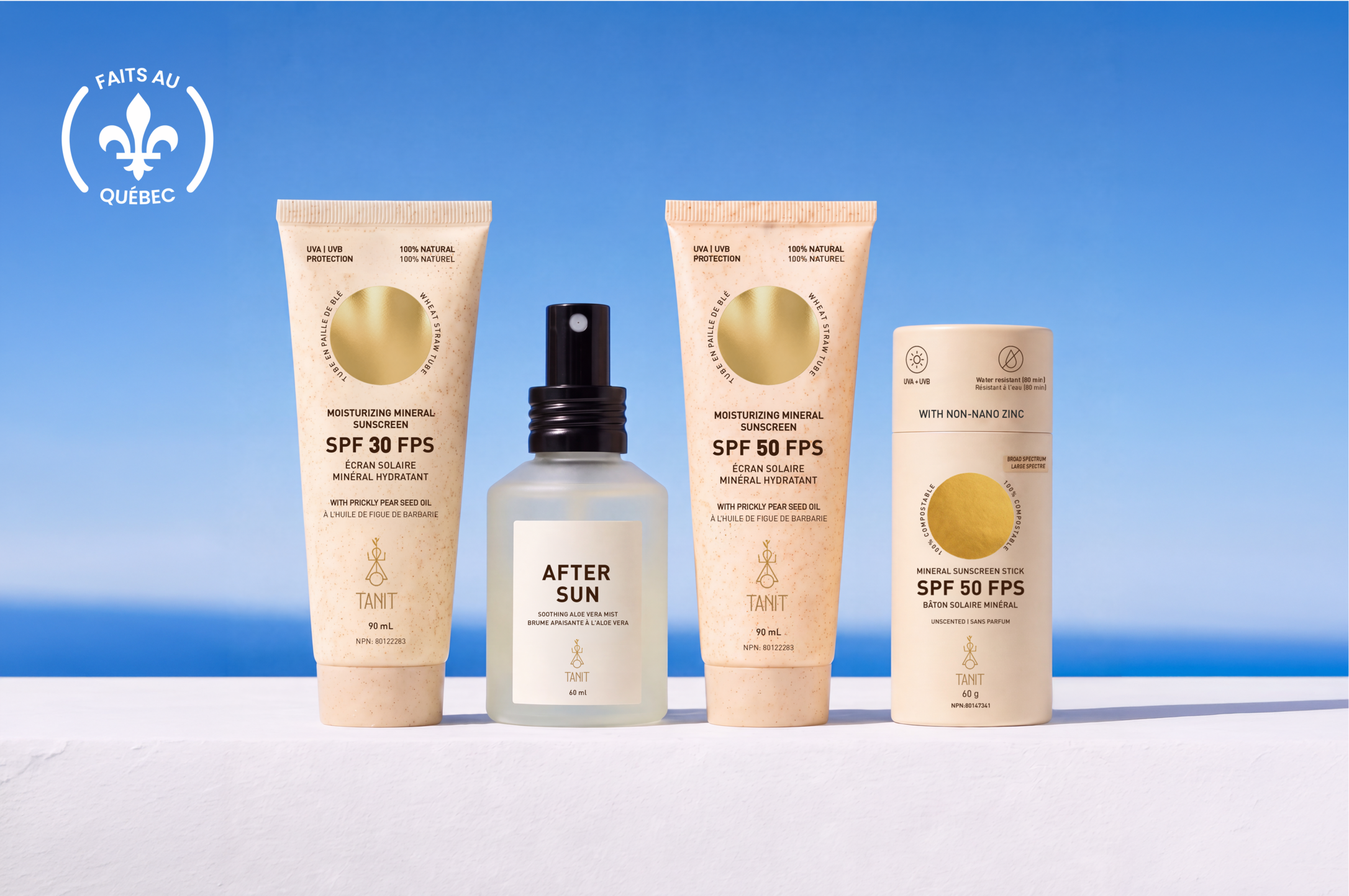 Collection de crèmes solaires minérales et d’après-soleil TANIT