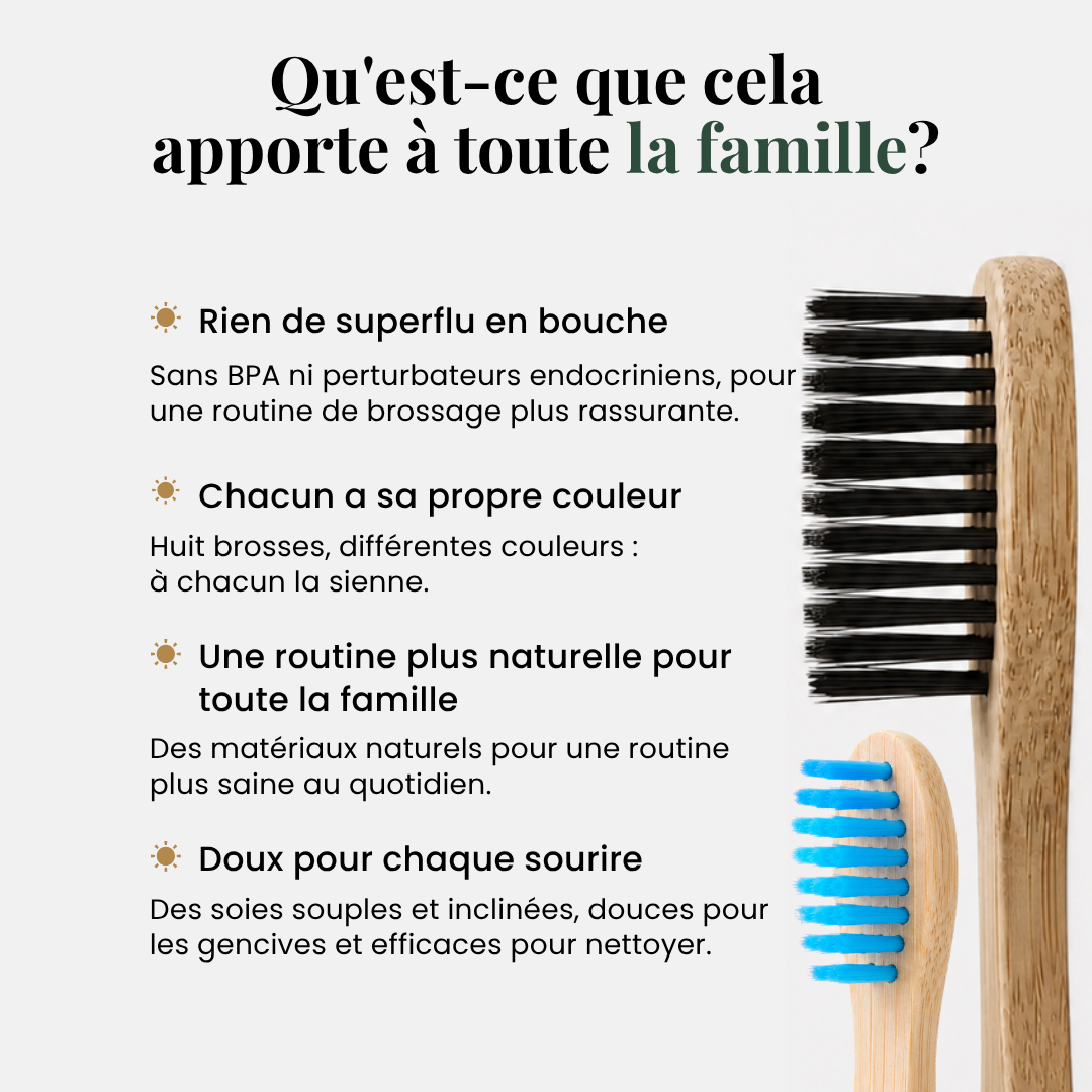 Brosses à dents souples en bambou – Ensemble familial de 8